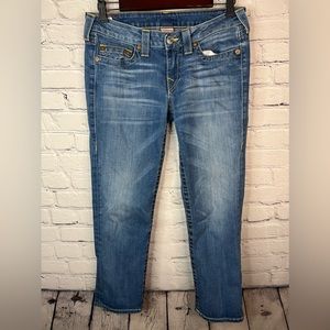 True Religion Lizzy Straight Leg Denim Cropped Capri Low Rise Jeans Size 30
